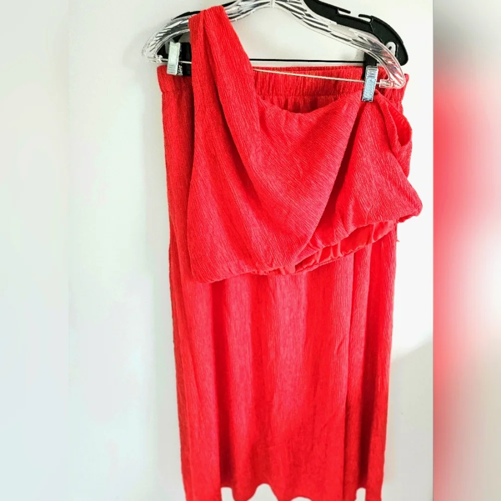 Abercrombie & Fitch red orange one shoulder crop top and skirt set